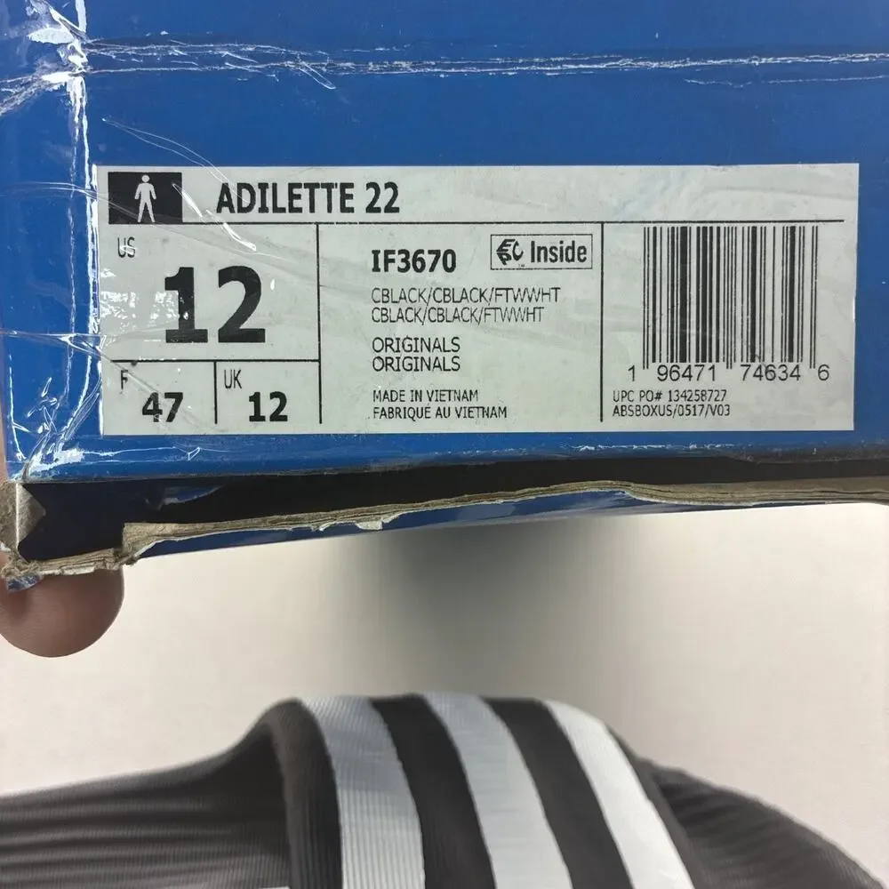 New adidas Adilette 22 Slide Black White IF3670 Size 12 Men’s With Box